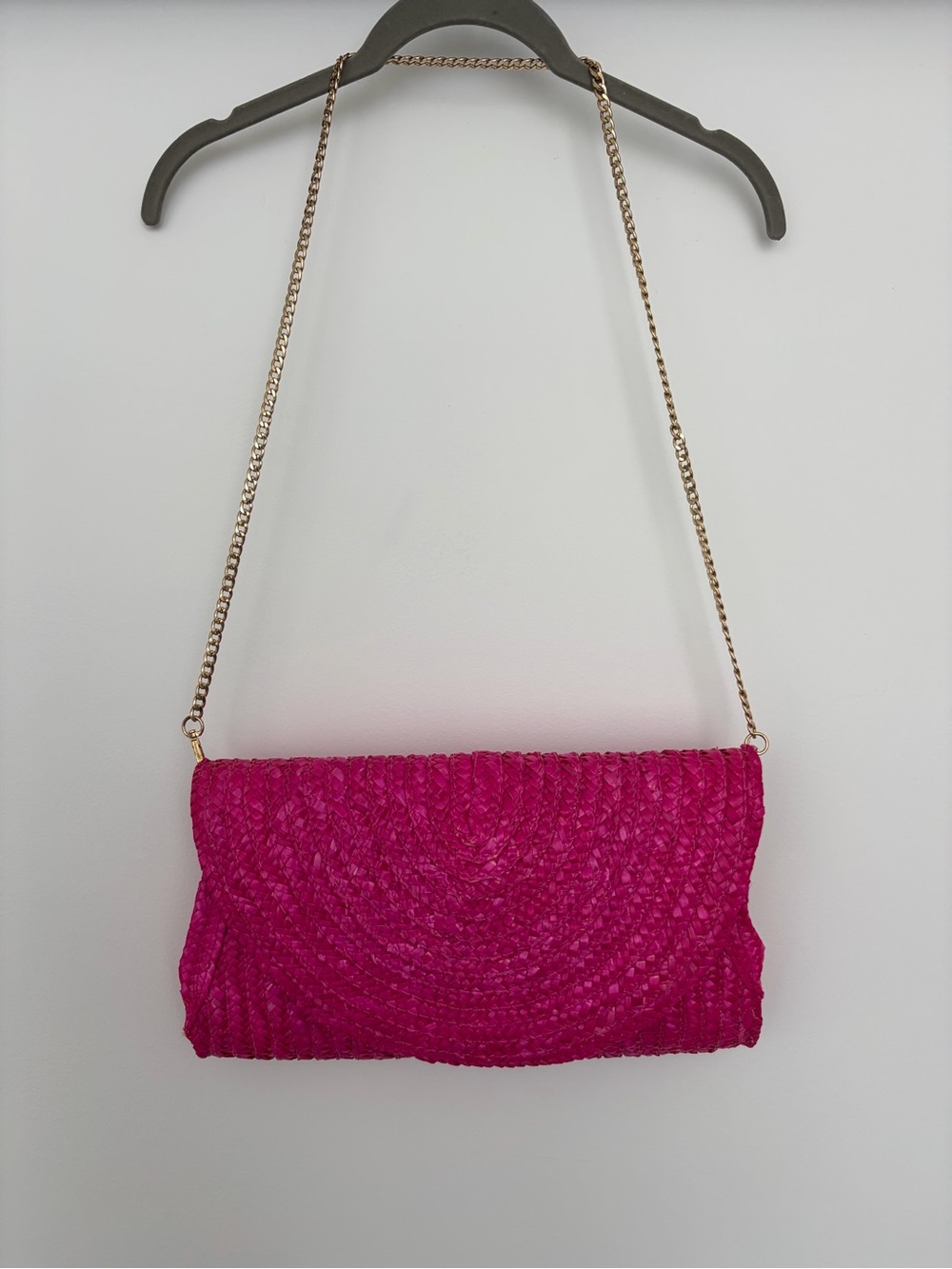 Woven Fuchsia Chain-Strap Clutch